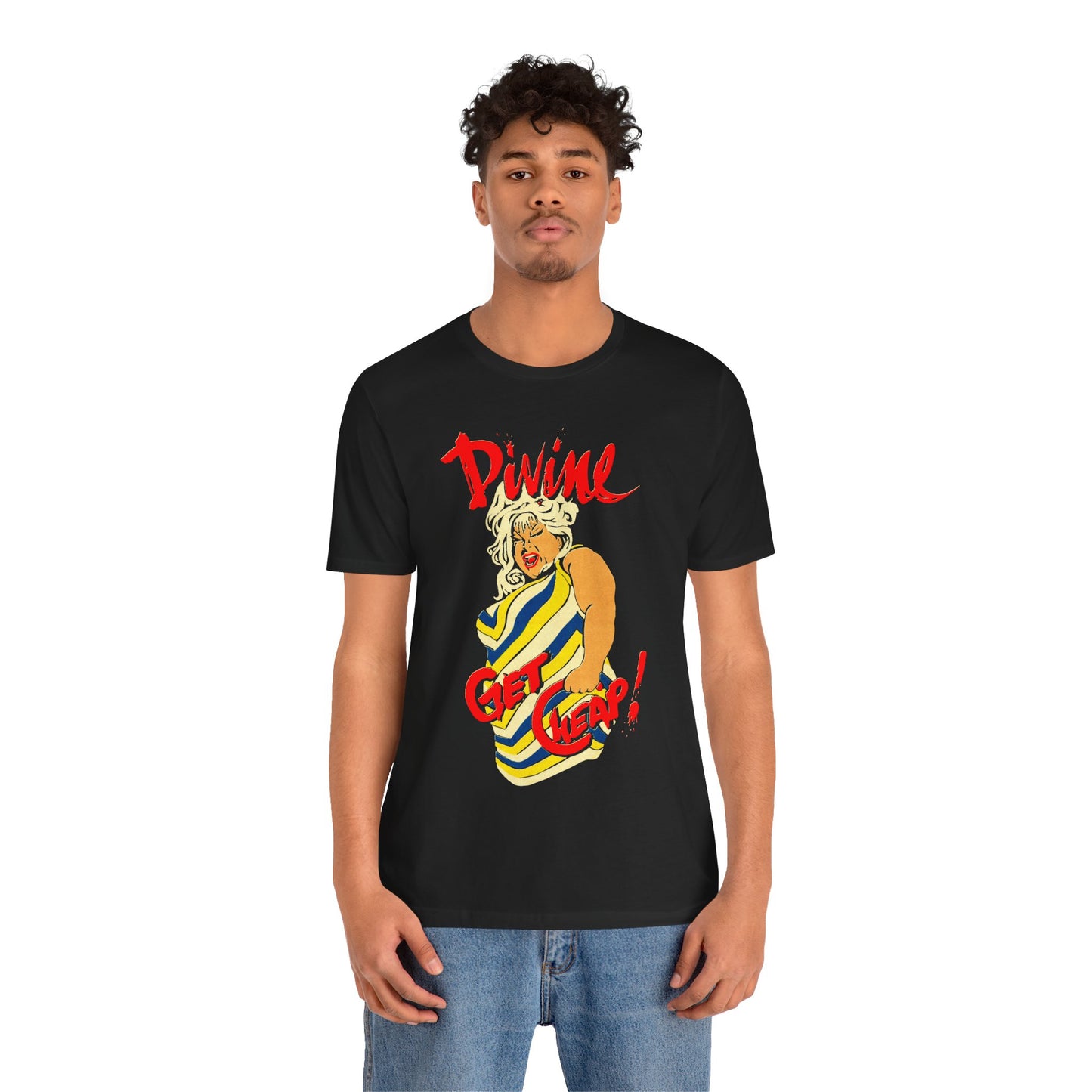 Divine Get Cheap! (Replica Early 80's Born to Be Cheap Promo Shirt/Graphic with Vintage Comic Effect/Divine Born to Be Cheap)