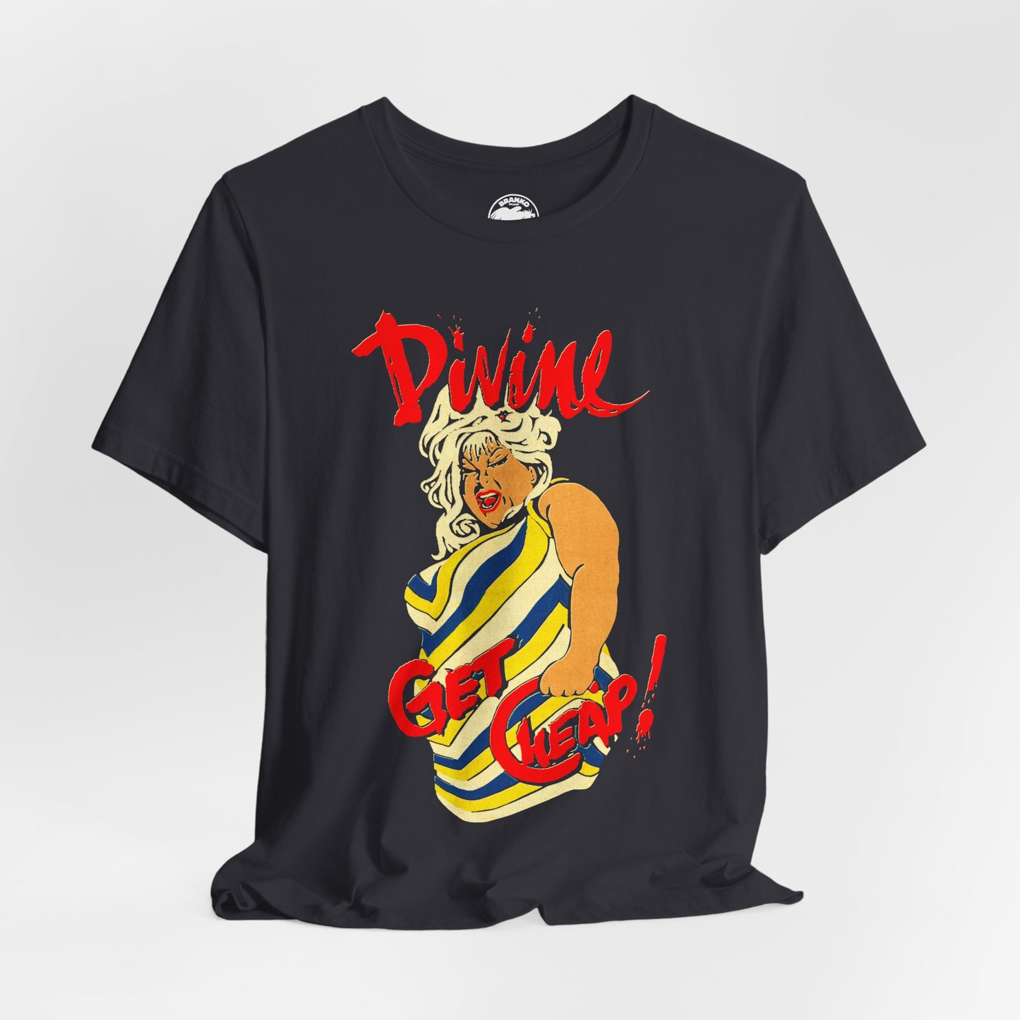 Divine Get Cheap! (Replica Early 80's Born to Be Cheap Promo Shirt/Graphic with Vintage Comic Effect/Divine Born to Be Cheap)