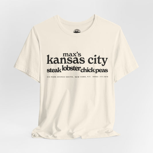 Max's Kansas City (Replica Early 70's Promo Shirt/Early Glam Club and Restaurant/Velvet Underground/Bowie/Warhol/1965-1981)