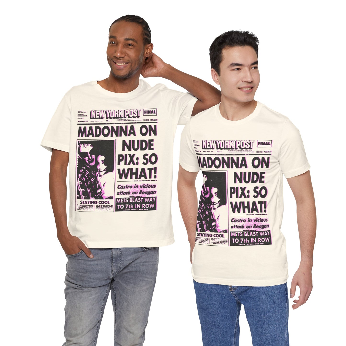 Madonna (1985 New York Post Front Page “SO WHAT!”/Graphic with Vintage Pop Art Print Effect/Madonna Shirt)
