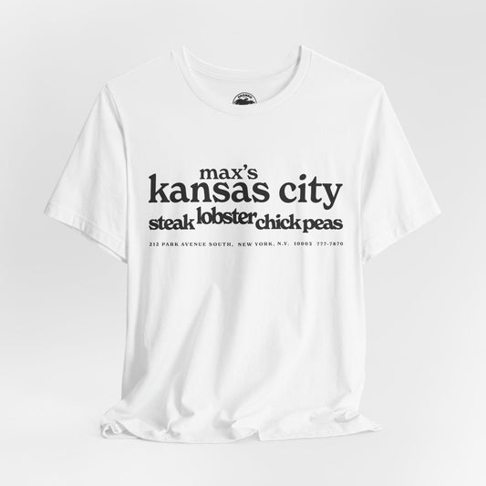 Max's Kansas City (Replica Early 70's Promo Shirt/Early Glam Club and Restaurant/Velvet Underground/Bowie/Warhol/1965-1981)