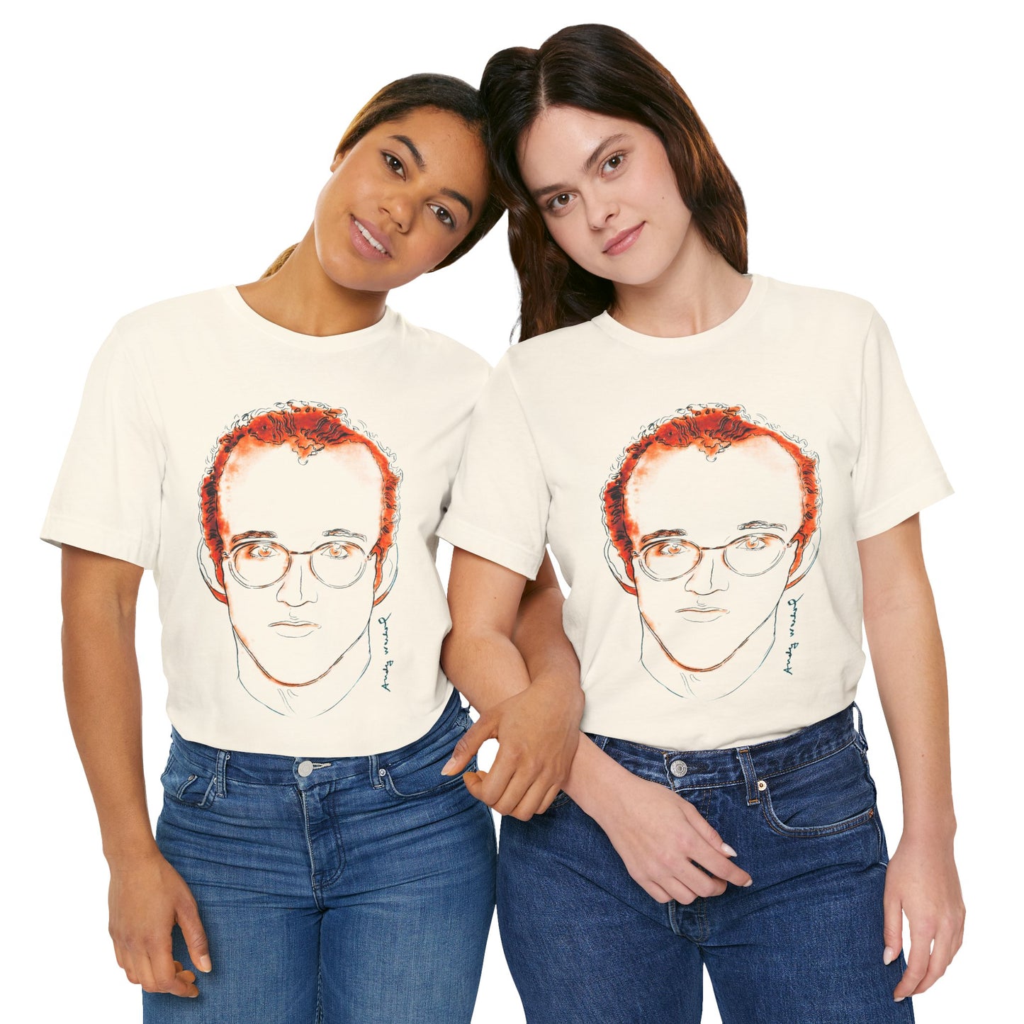 Andy Warhol x Keith Haring (Portrait T-Shirt with Vintage Print Effect)