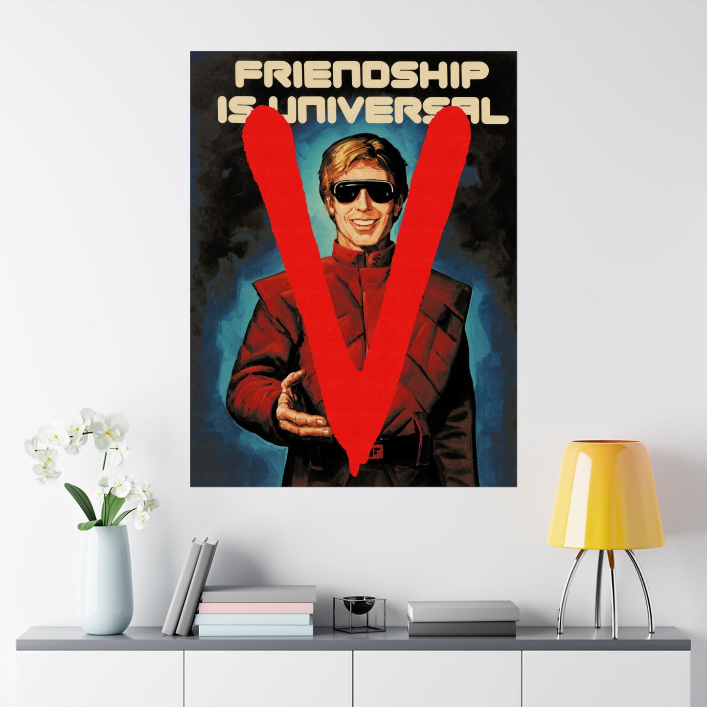 V: The Original Miniseries Replica Poster (Friendship is Universal/Visitors Propaganda Poster/1983)