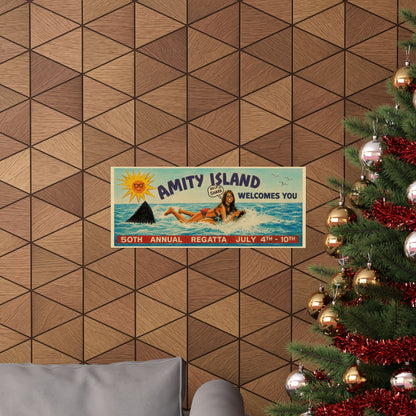 Jaws Amity Island Billboard Poster (Replica Help Shark! Billboard Graphic with Vintage Print Effect/Jaws Poster)