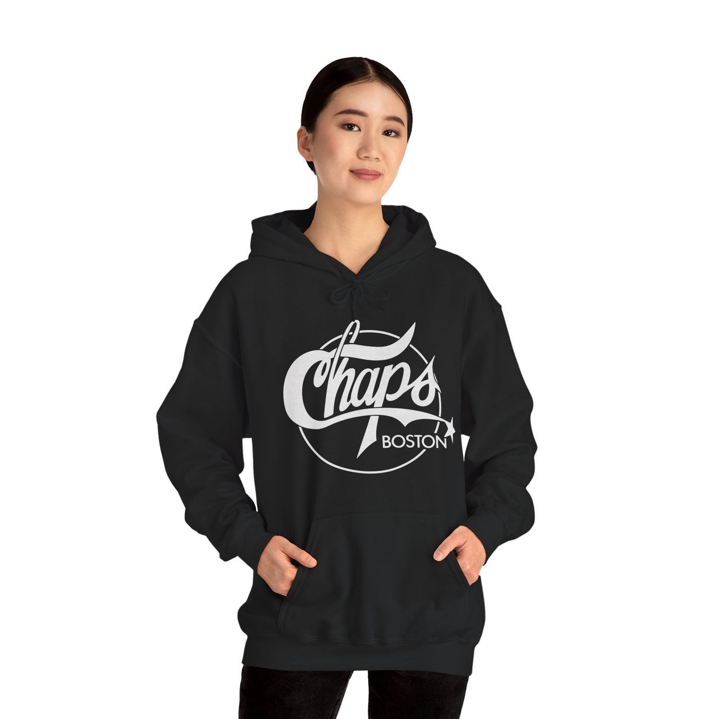 Chaps Boston Hoodie (Boston Gay Bar/80's and 90's/80's Logo with Vintage Print Effect)