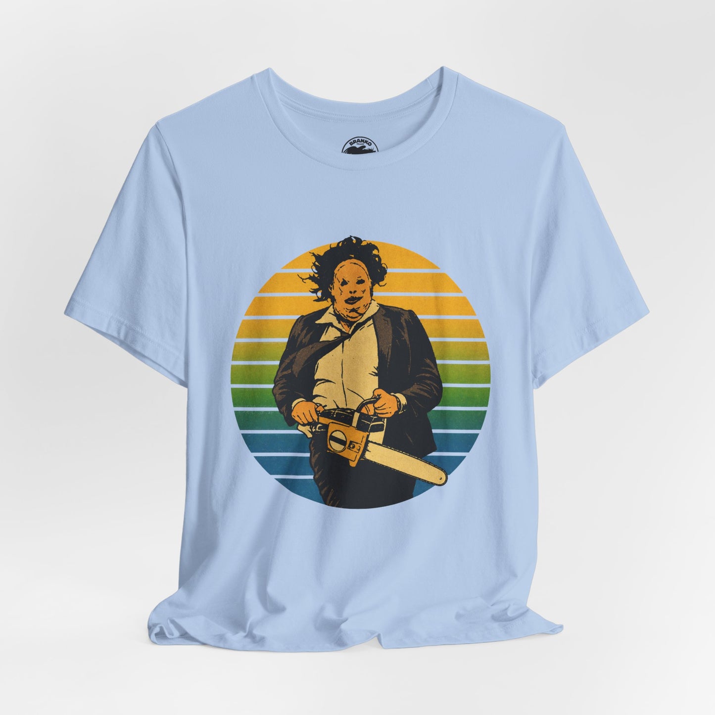 Leatherface (70's Sportswear Style Graphic with Vintage Print Effect/Texas Chainsaw Massacre Shirt)
