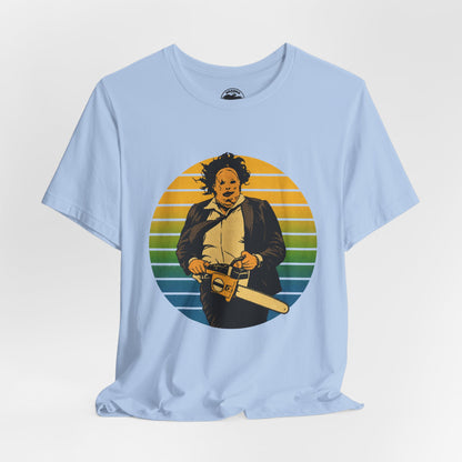 Leatherface (70's Sportswear Style Graphic with Vintage Print Effect/Texas Chainsaw Massacre Shirt)