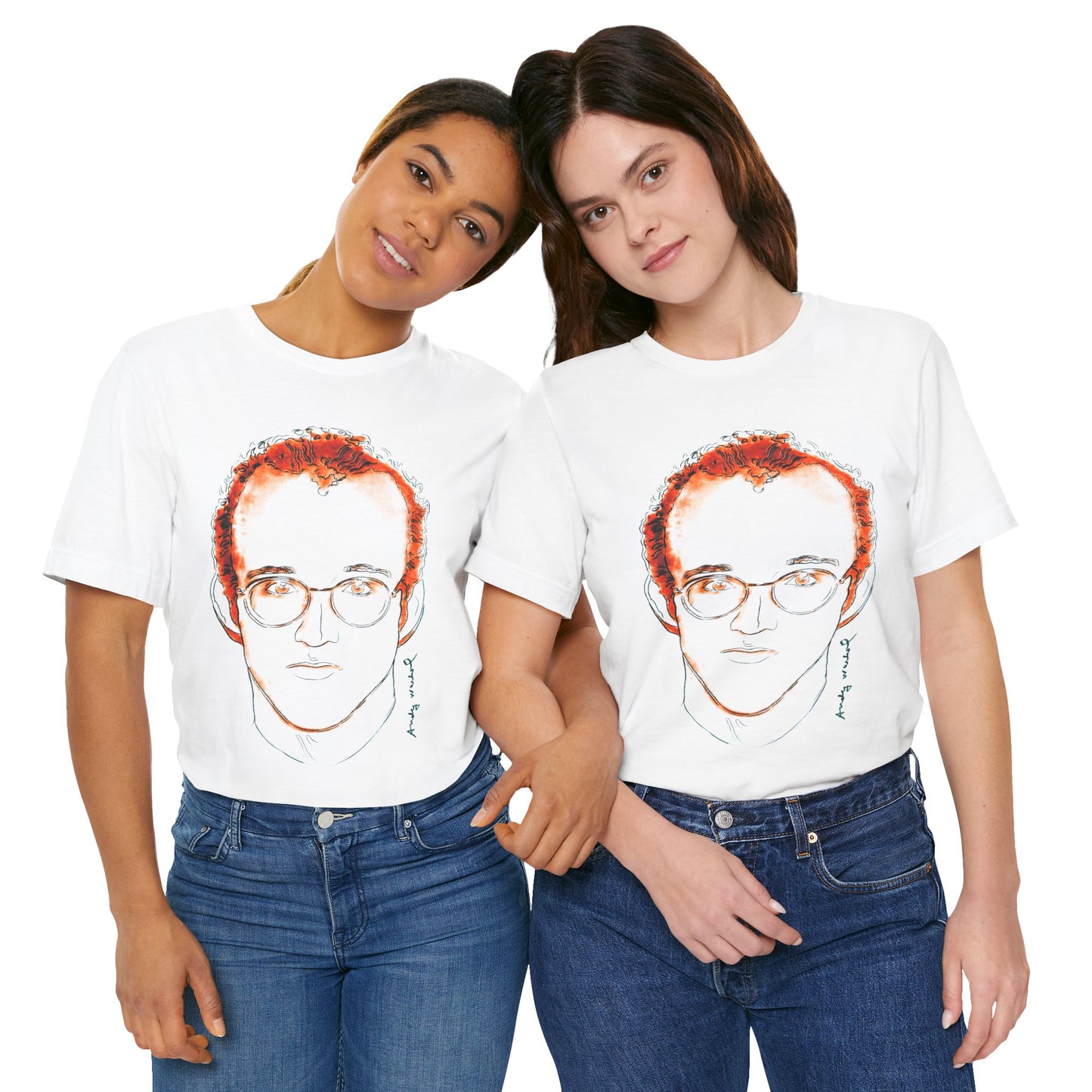 Andy Warhol x Keith Haring (Portrait T-Shirt with Vintage Print Effect)