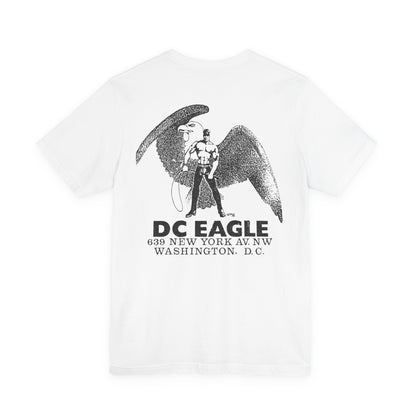 D.C. Eagle (Washington DC Leather Bar 1971-2020)/If you're man enough on Front/Logo on Back/Vintage Grunge Effect)