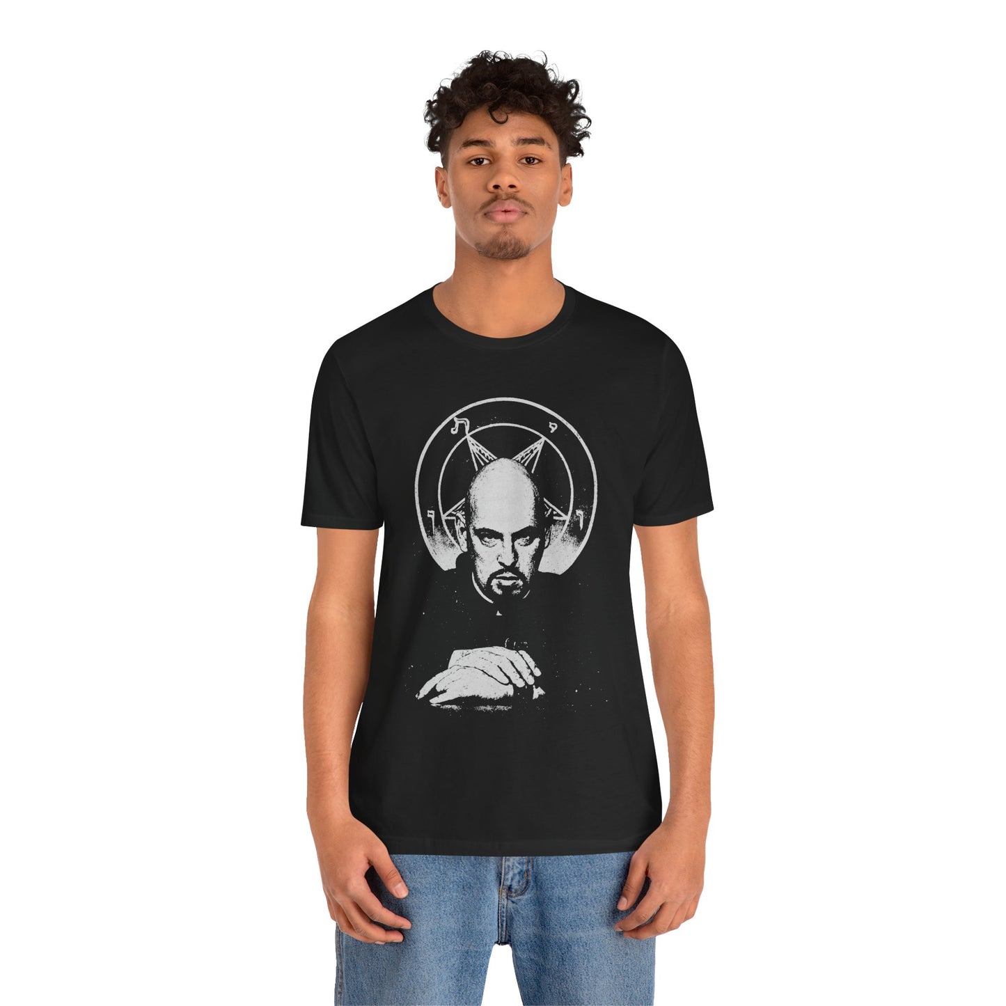 Anton LaVey (Graphic with Vintage Print Effect/Church of Satan Shirt)