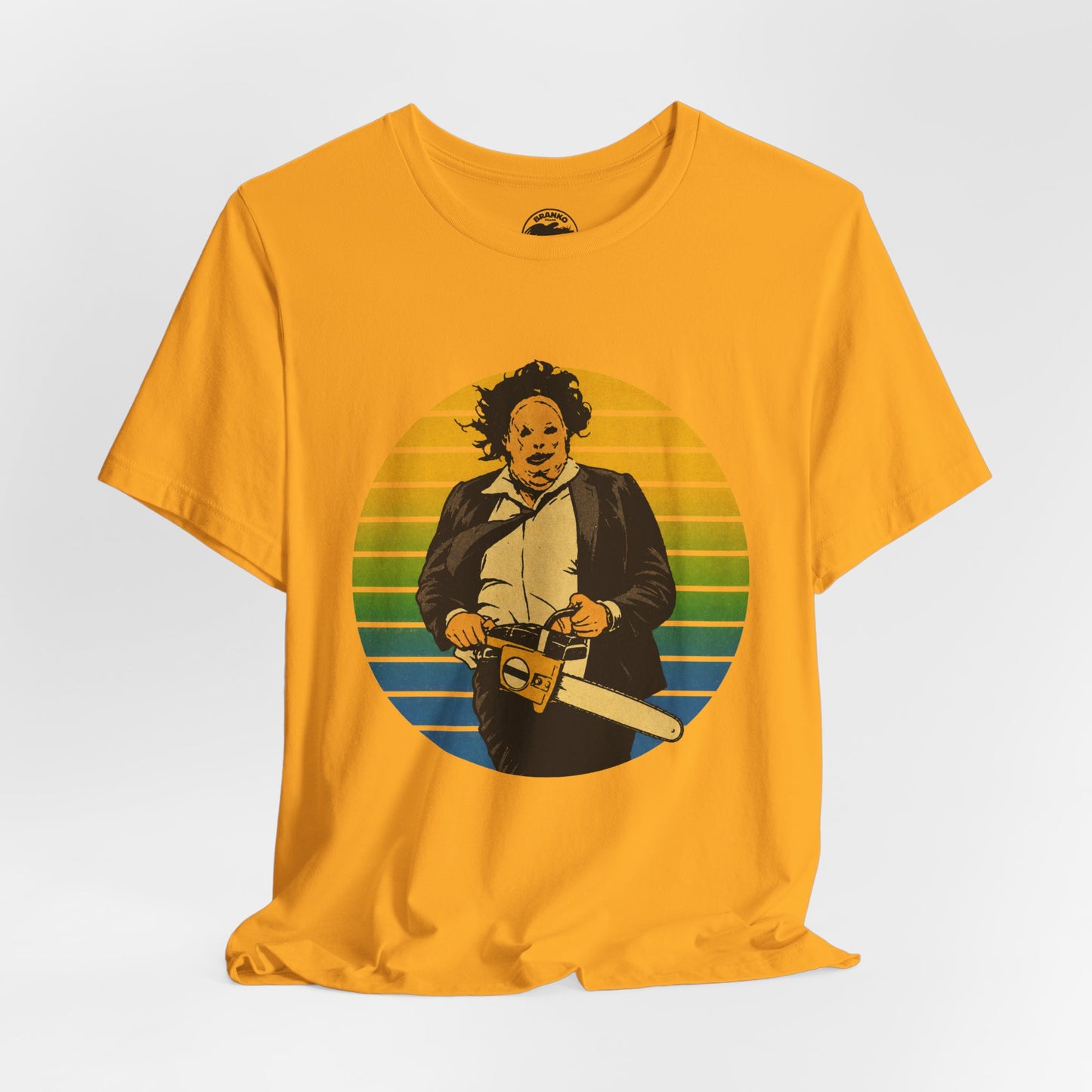 Leatherface (70's Sportswear Style Graphic with Vintage Print Effect/Texas Chainsaw Massacre Shirt)