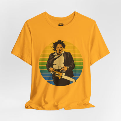 Leatherface (70's Sportswear Style Graphic with Vintage Print Effect/Texas Chainsaw Massacre Shirt)
