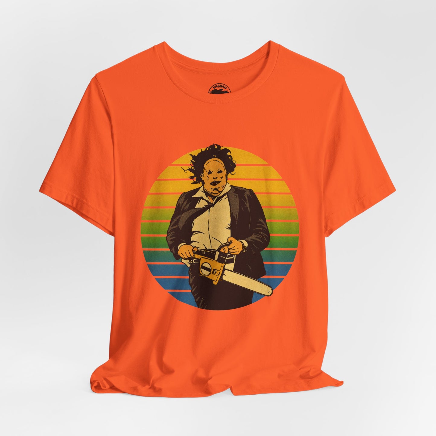 Leatherface (70's Sportswear Style Graphic with Vintage Print Effect/Texas Chainsaw Massacre Shirt)