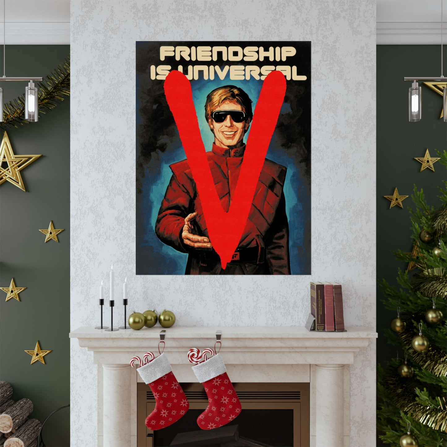 V: The Original Miniseries Replica Poster (Friendship is Universal/Visitors Propaganda Poster/1983)