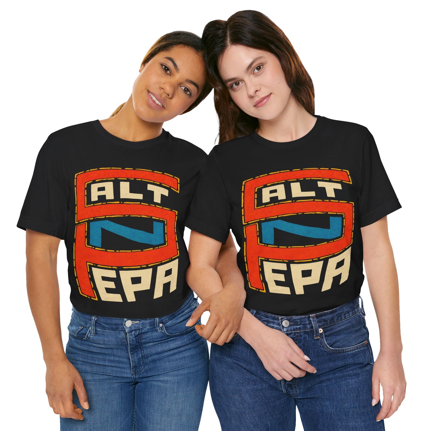 Salt-N-Pepa (Replica Promo T-Shirt/Late ’80s Early ’90s Hip Hop/Oversized Logo with Vintage Print Effect)