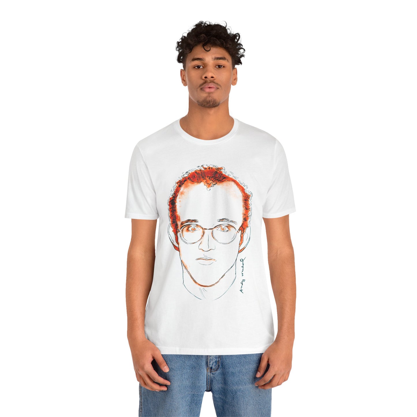 Andy Warhol x Keith Haring (Portrait T-Shirt with Vintage Print Effect)