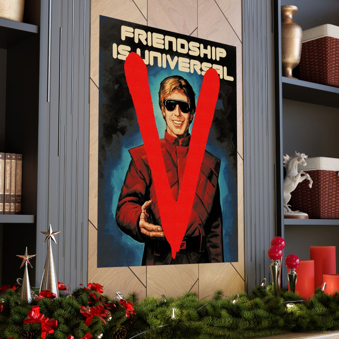 V: The Original Miniseries Replica Poster (Friendship is Universal/Visitors Propaganda Poster/1983)