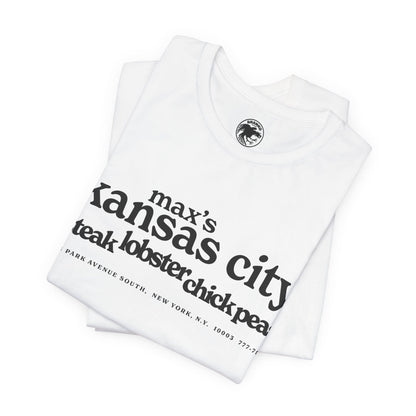Max's Kansas City (Replica Early 70's Promo Shirt/Early Glam Club and Restaurant/Velvet Underground/Bowie/Warhol/1965-1981)