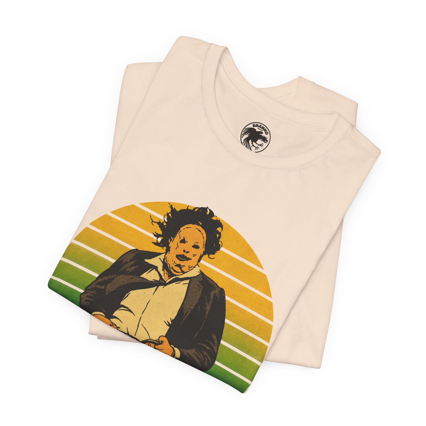 Leatherface (70's Sportswear Style Graphic with Vintage Print Effect/Texas Chainsaw Massacre Shirt)