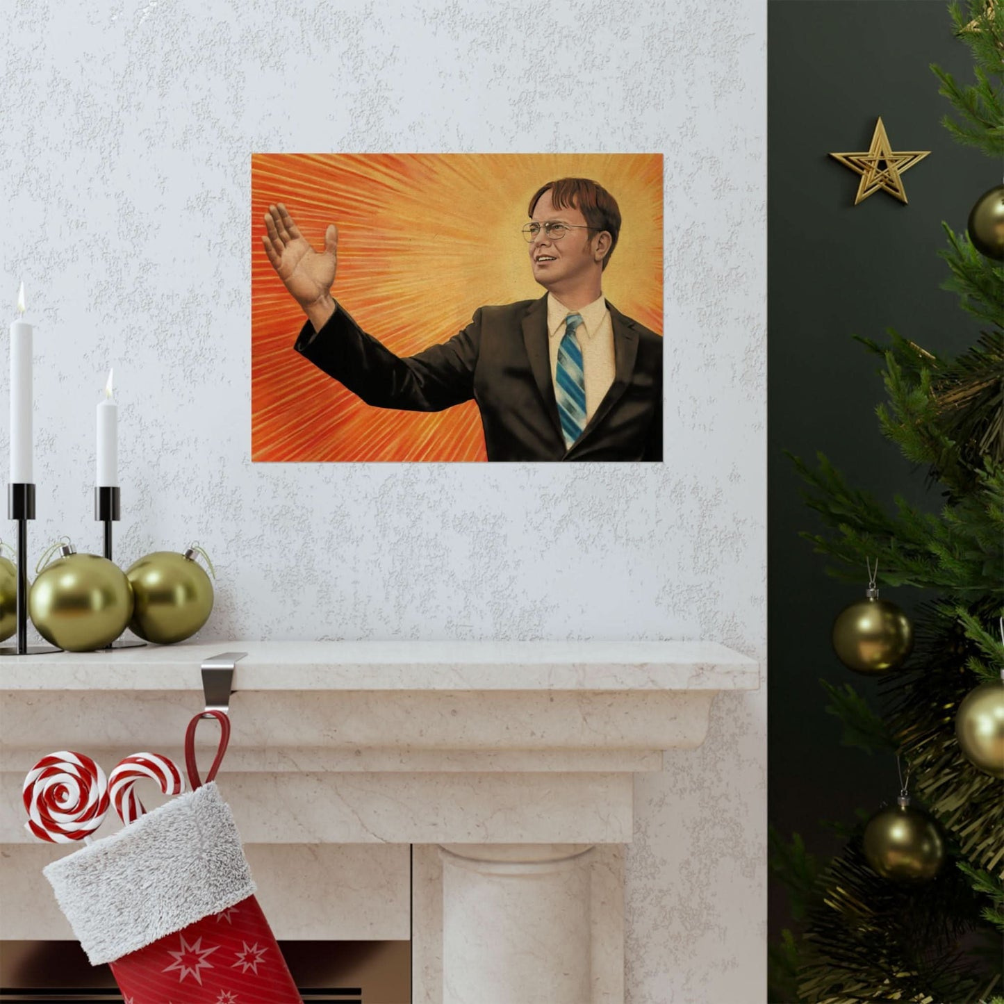 Dwight Chairman Mao Style Print (The Office/Dwight Schrute Poster Print with Vintage Print Effect)