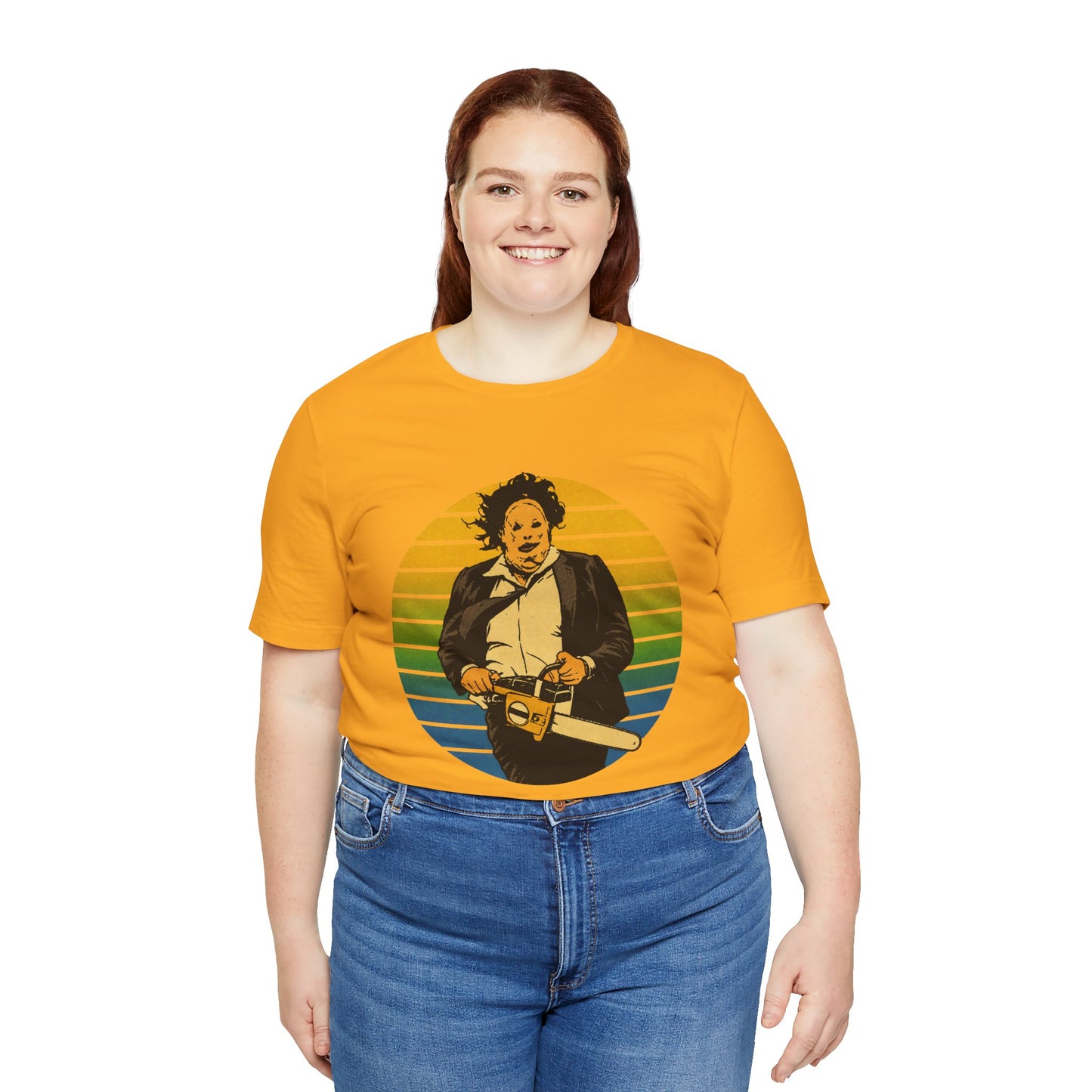 Leatherface (70's Sportswear Style Graphic with Vintage Print Effect/Texas Chainsaw Massacre Shirt)