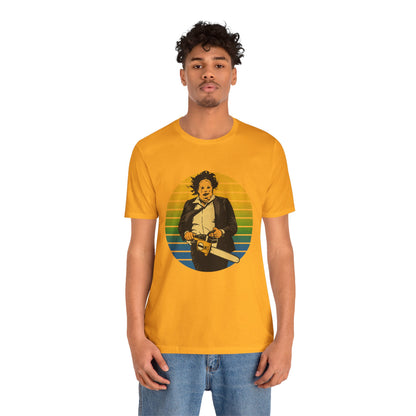 Leatherface (70's Sportswear Style Graphic with Vintage Print Effect/Texas Chainsaw Massacre Shirt)