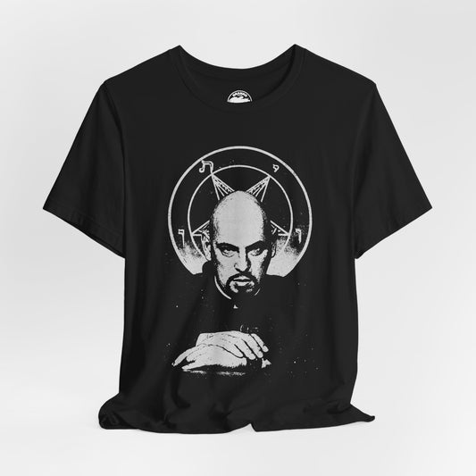 Anton LaVey (Graphic with Vintage Print Effect/Church of Satan Shirt)
