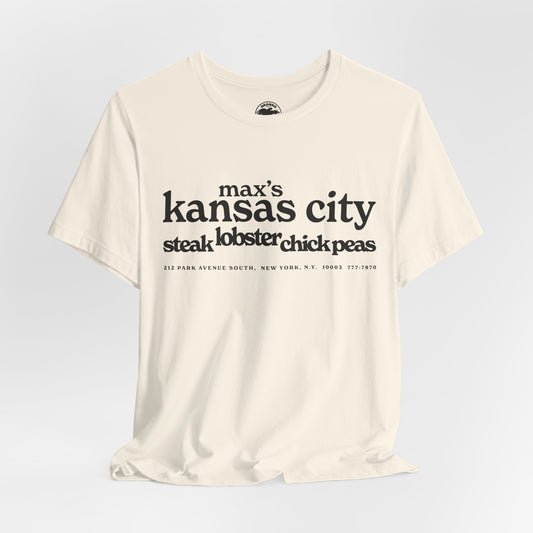 Max's Kansas City (Replica Early 70's Promo Shirt/Early Glam Club and Restaurant/Velvet Underground/Bowie/Warhol/1965-1981)