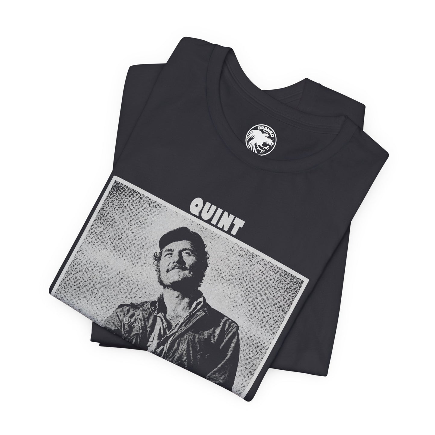 Quint (Robert Shaw Jaws Shirt/Graphic with Vintage Print Effect)