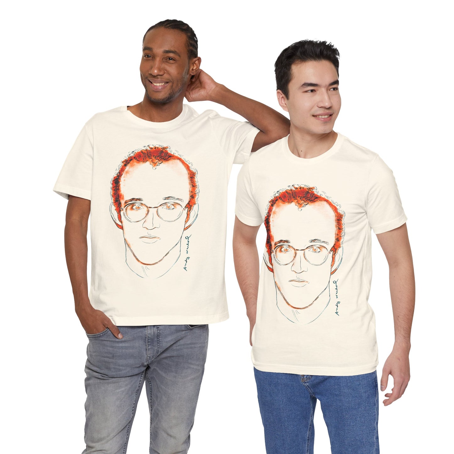 Andy Warhol x Keith Haring (Portrait T-Shirt with Vintage Print Effect)