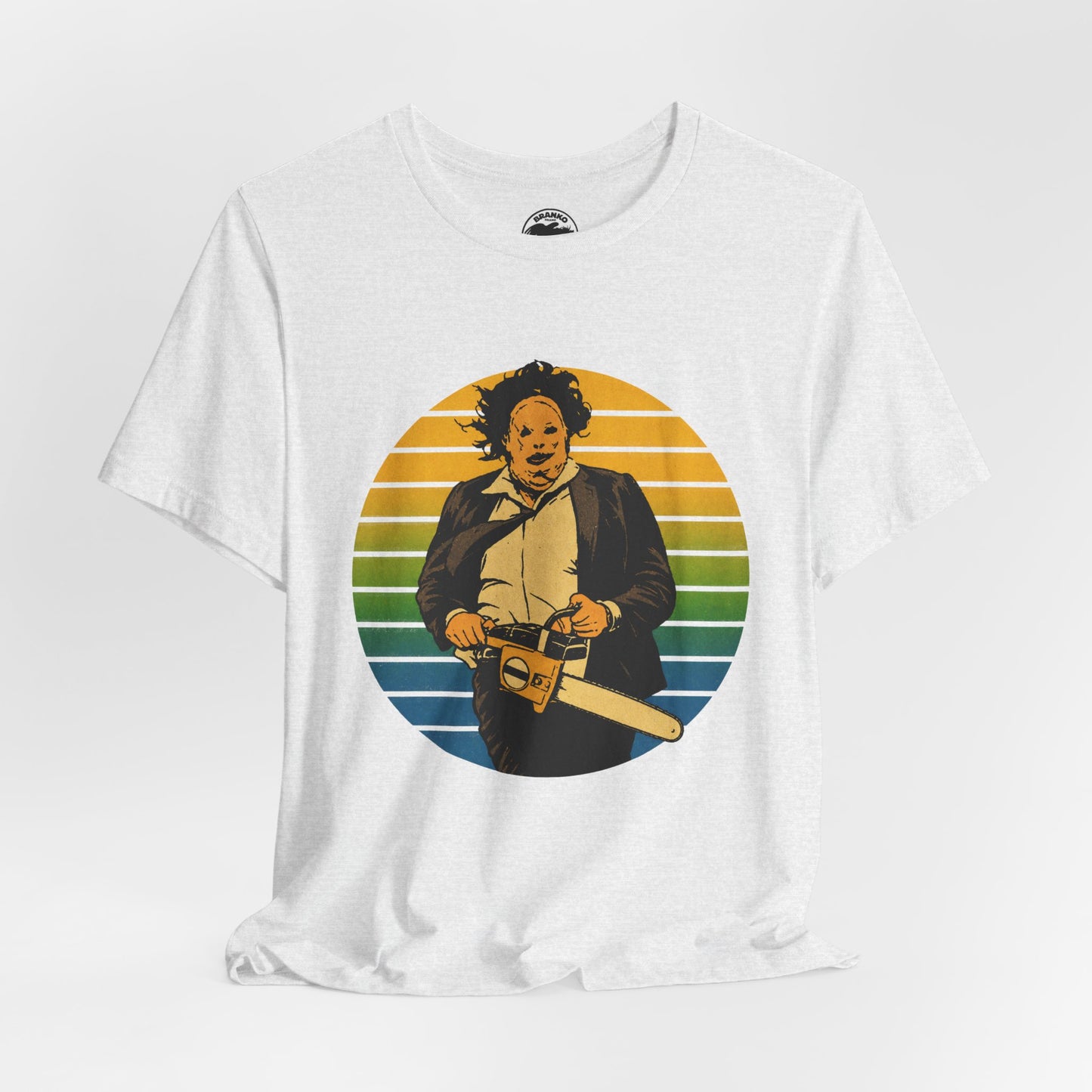 Leatherface (70's Sportswear Style Graphic with Vintage Print Effect/Texas Chainsaw Massacre Shirt)