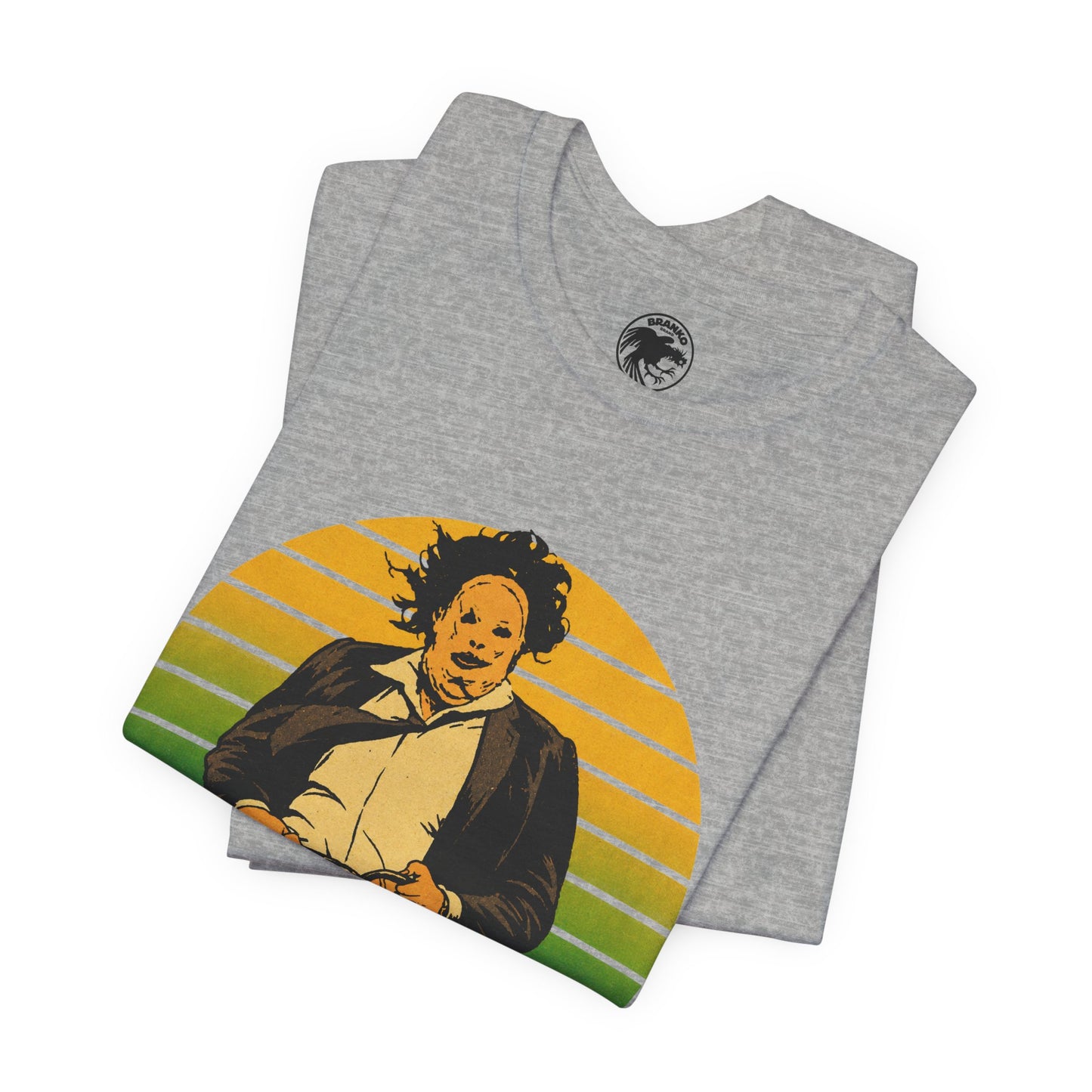 Leatherface (70's Sportswear Style Graphic with Vintage Print Effect/Texas Chainsaw Massacre Shirt)