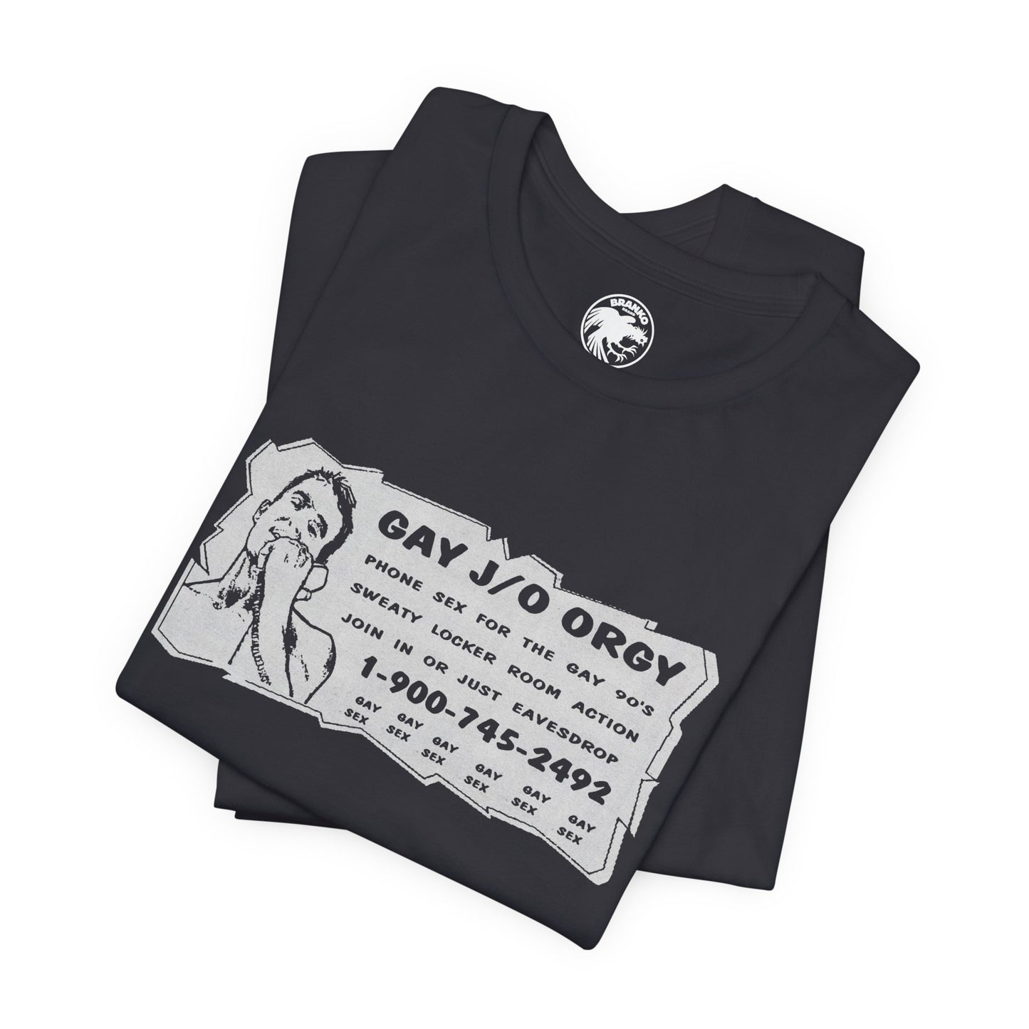 Gay J/O Orgy Phone Sex Ad (90's Gay Phone Sex Ad Graphic Tee/90's)