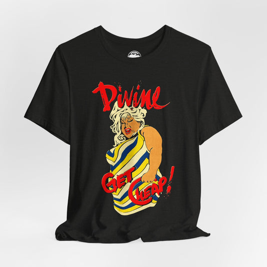 Divine Get Cheap! (Replica Early 80's Born to Be Cheap Promo Shirt/Graphic with Vintage Comic Effect/Divine Born to Be Cheap)