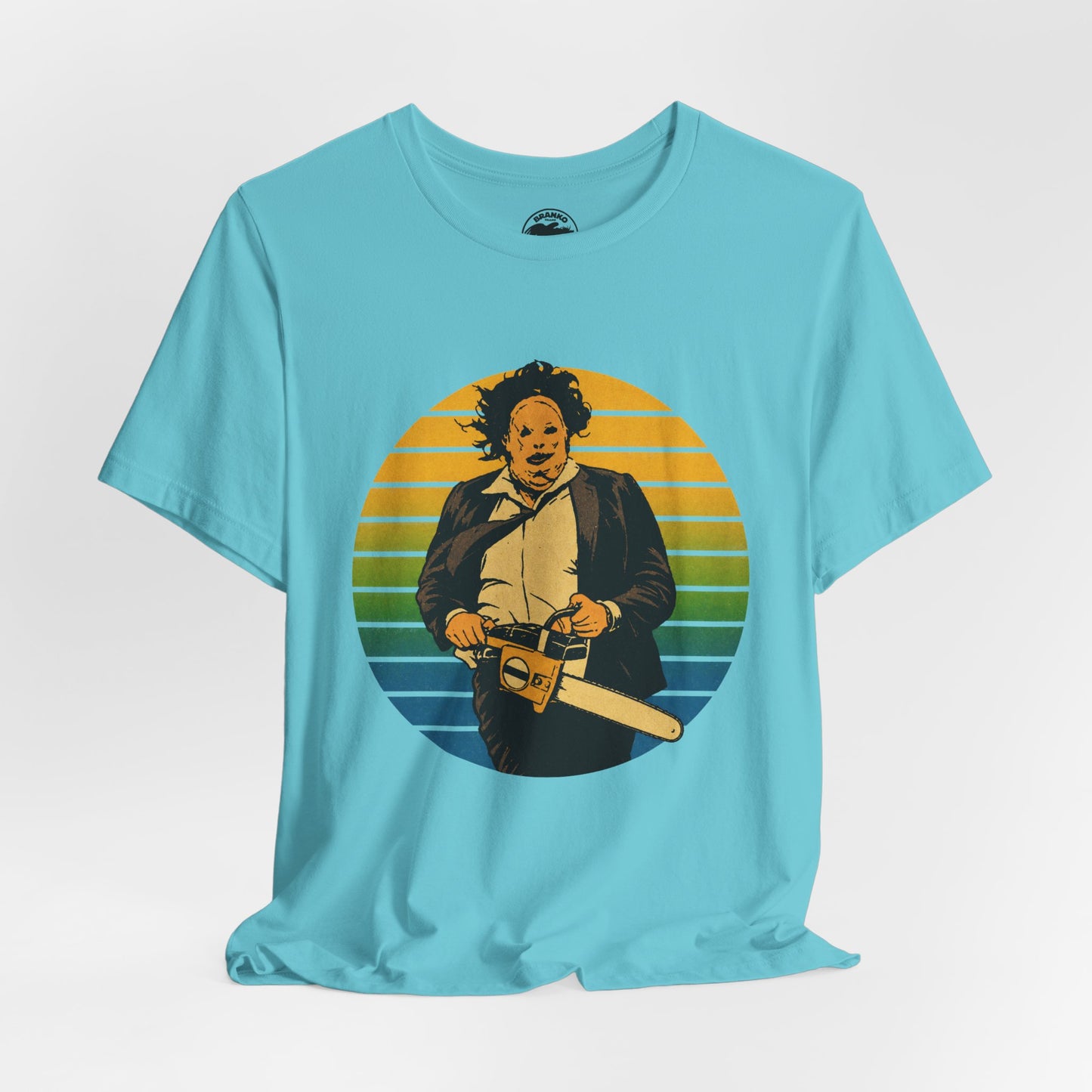 Leatherface (70's Sportswear Style Graphic with Vintage Print Effect/Texas Chainsaw Massacre Shirt)
