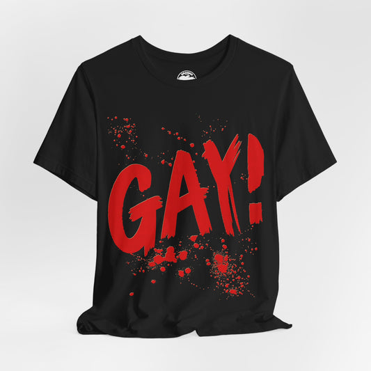 GAY! (Late 80's/Early 90's Inspired Graphic Gay Pride Tee with Vintage Print Effect)