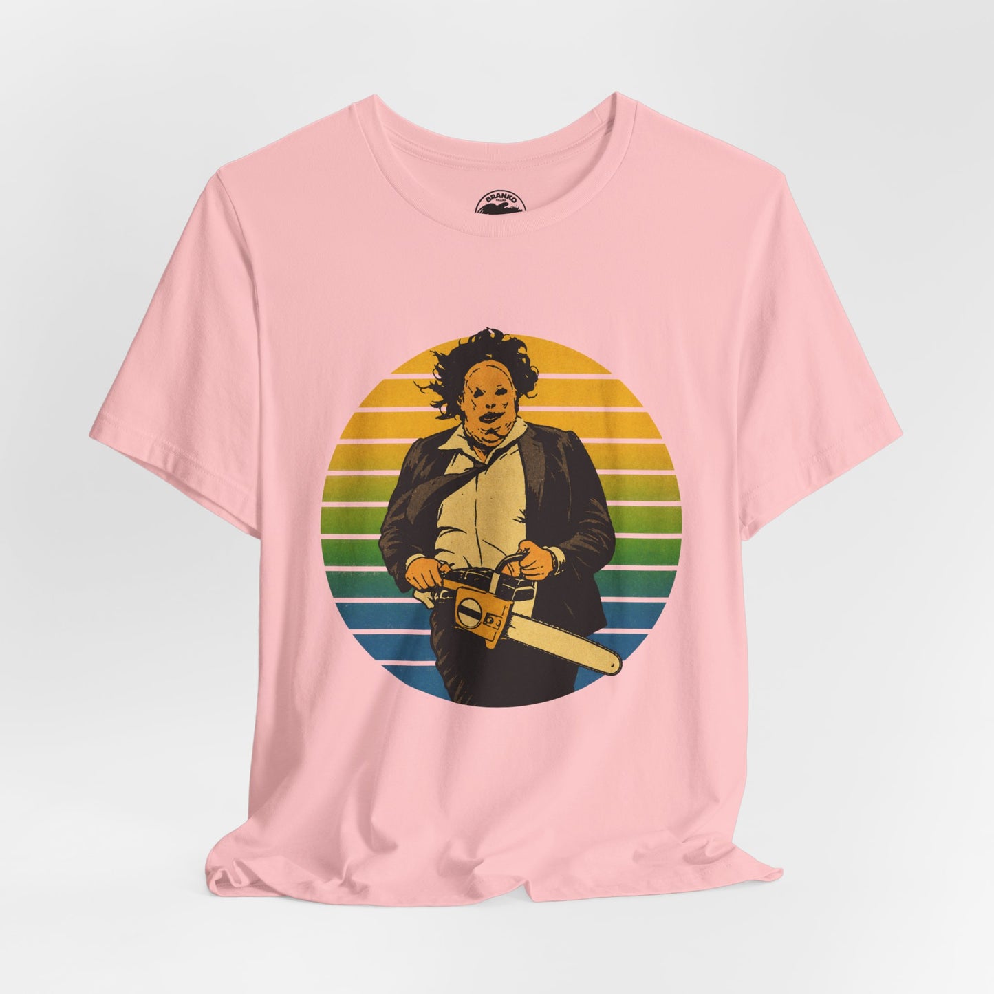 Leatherface (70's Sportswear Style Graphic with Vintage Print Effect/Texas Chainsaw Massacre Shirt)