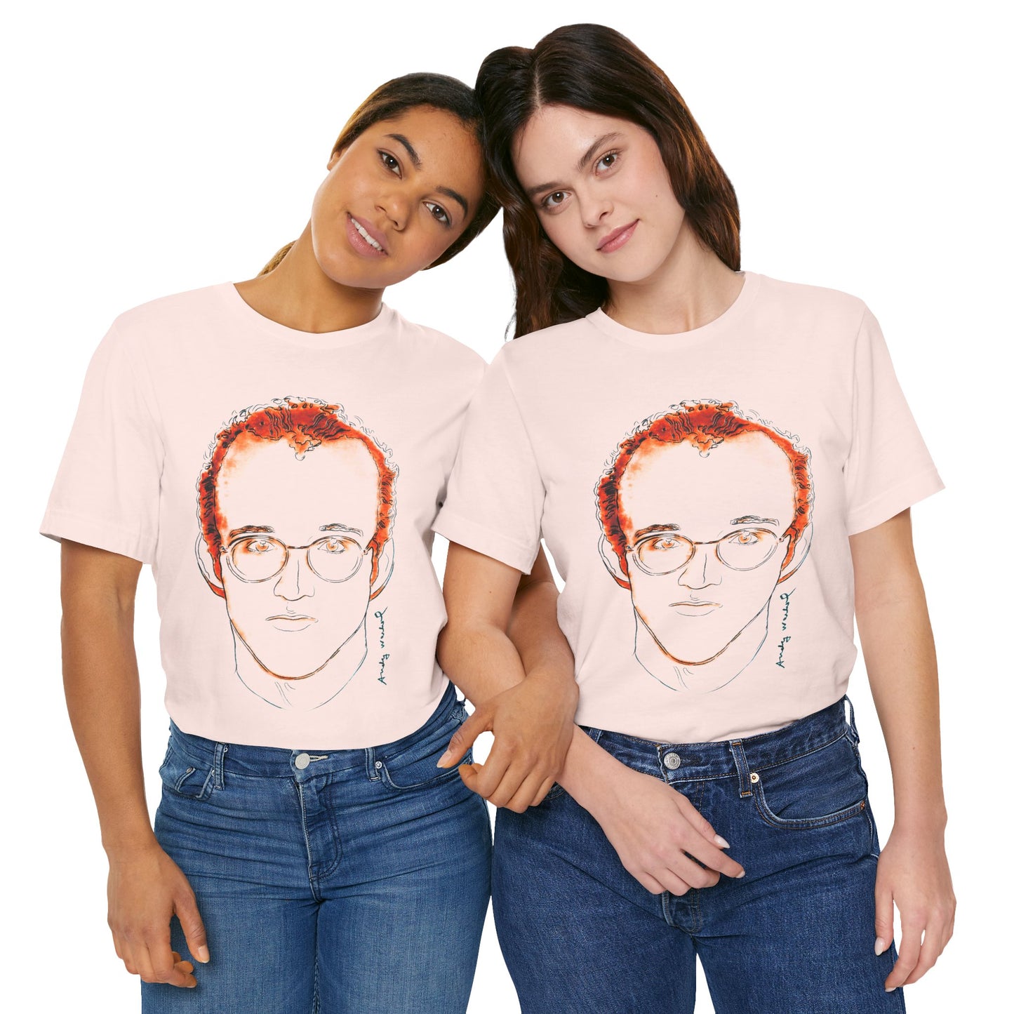 Andy Warhol x Keith Haring (Portrait T-Shirt with Vintage Print Effect)