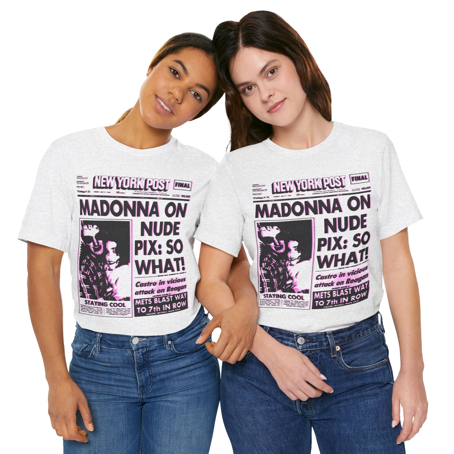 Madonna (1985 New York Post Front Page “SO WHAT!”/Graphic with Vintage Pop Art Print Effect/Madonna Shirt)