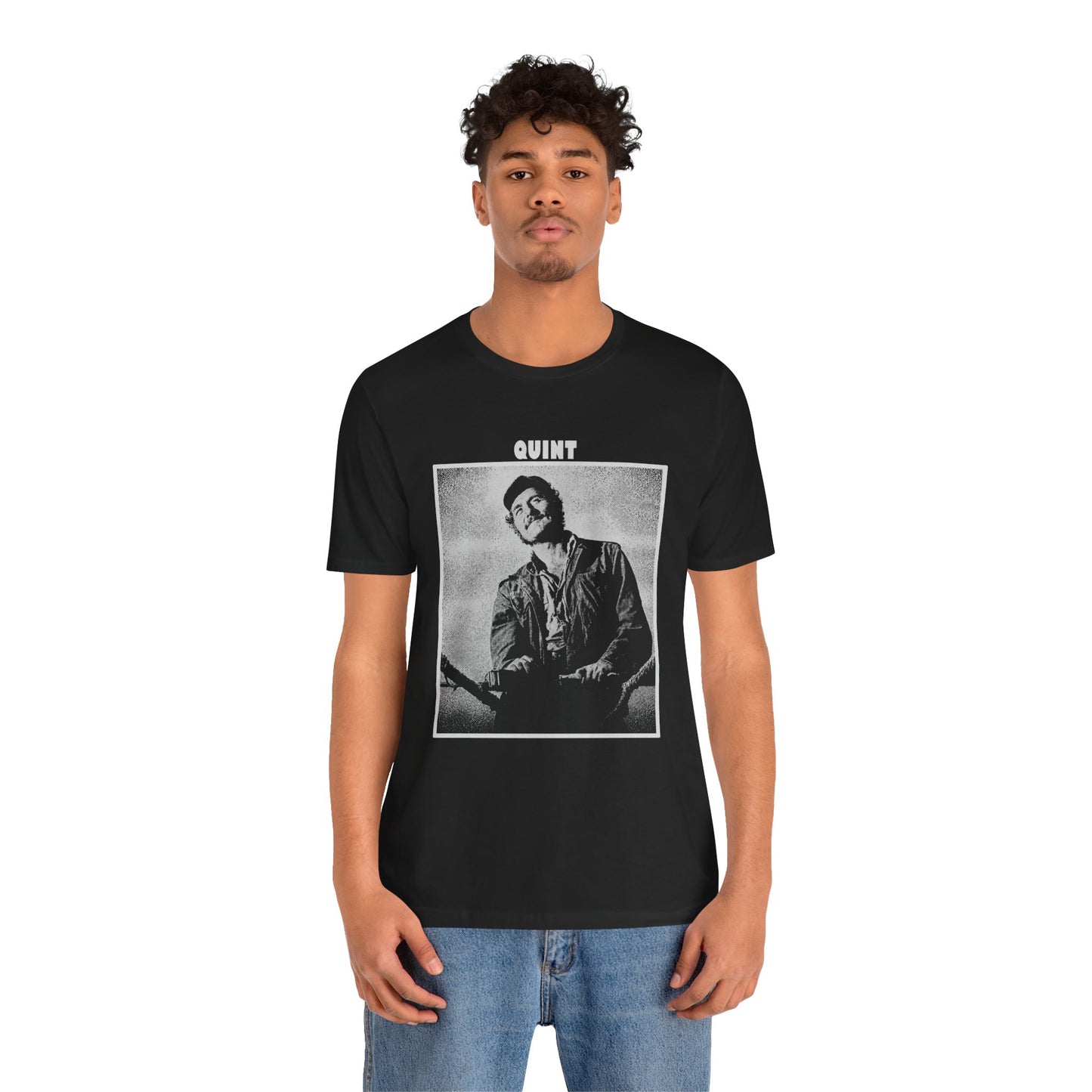 Quint (Robert Shaw Jaws Shirt/Graphic with Vintage Print Effect)
