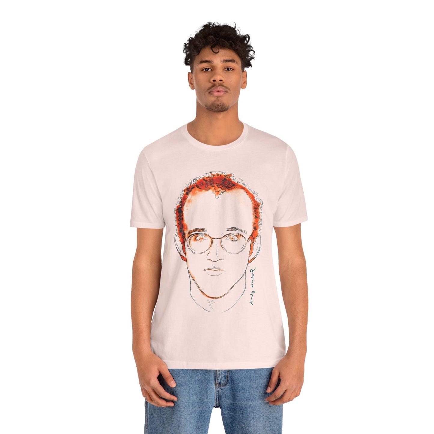 Andy Warhol x Keith Haring (Portrait T-Shirt with Vintage Print Effect)