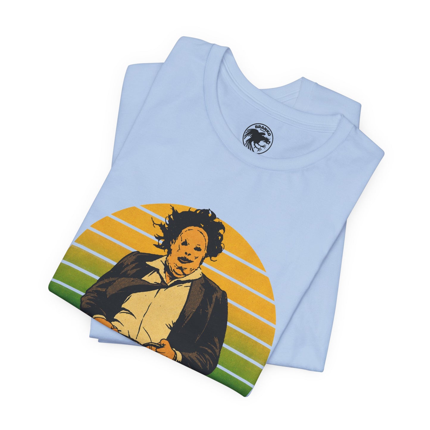 Leatherface (70's Sportswear Style Graphic with Vintage Print Effect/Texas Chainsaw Massacre Shirt)