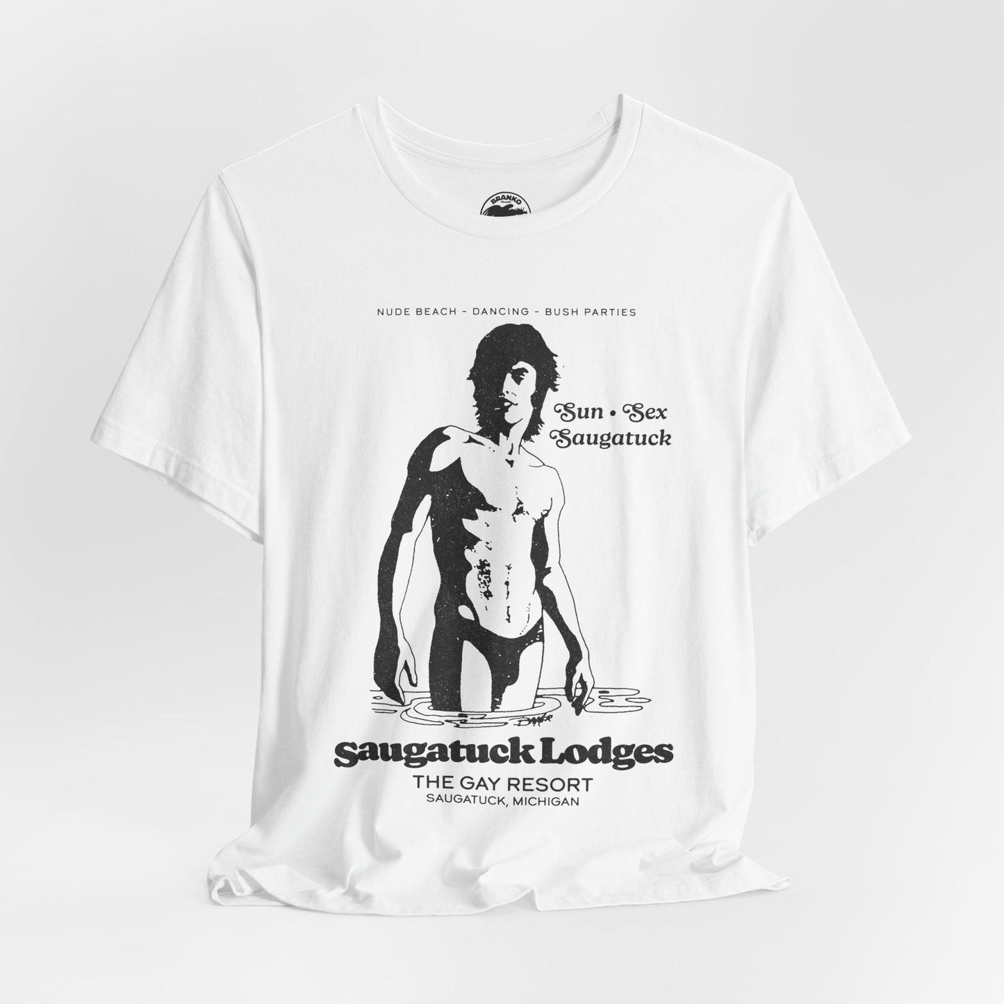Saugatuck Lodges (Replica Souvenir T-Shirt/Michigan Gay Resort/60's to 80's)