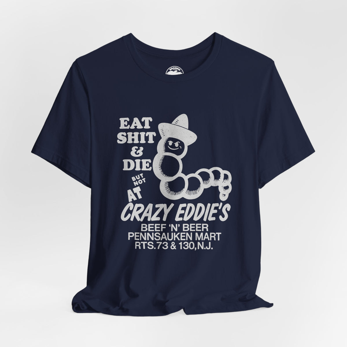 Crazy Eddie's Beef N Beer (Pennsauken, New Jersey Biker Dive Bar Tee/Replica Promo Tee/Pennsauken Mart)