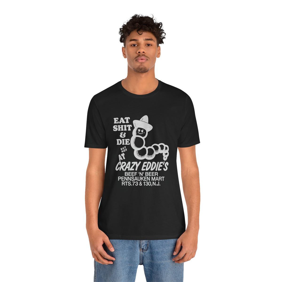 Crazy Eddie's Beef N Beer (Pennsauken, New Jersey Biker Dive Bar Tee/Replica Promo Tee/Pennsauken Mart)