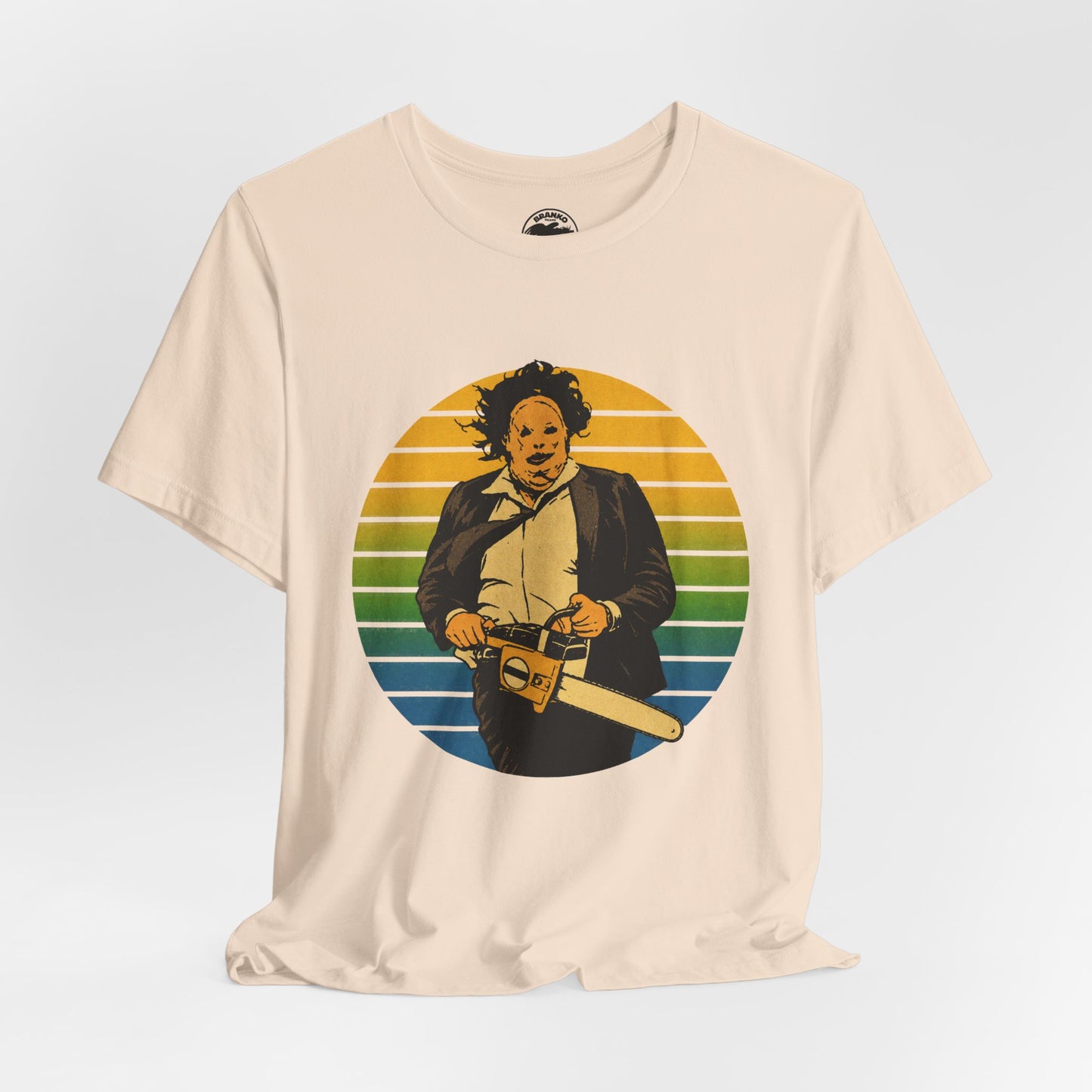 Leatherface (70's Sportswear Style Graphic with Vintage Print Effect/Texas Chainsaw Massacre Shirt)