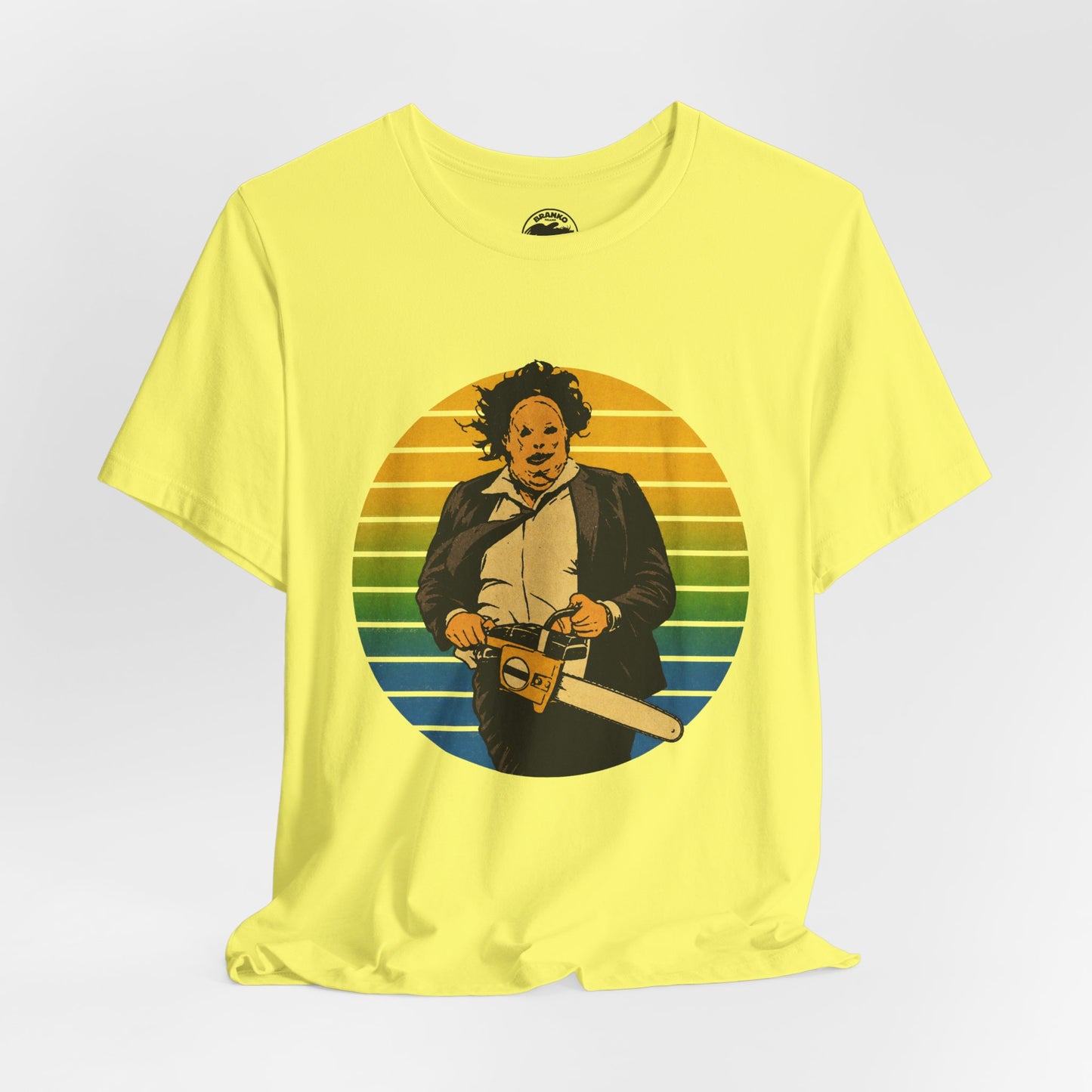 Leatherface (70's Sportswear Style Graphic with Vintage Print Effect/Texas Chainsaw Massacre Shirt)