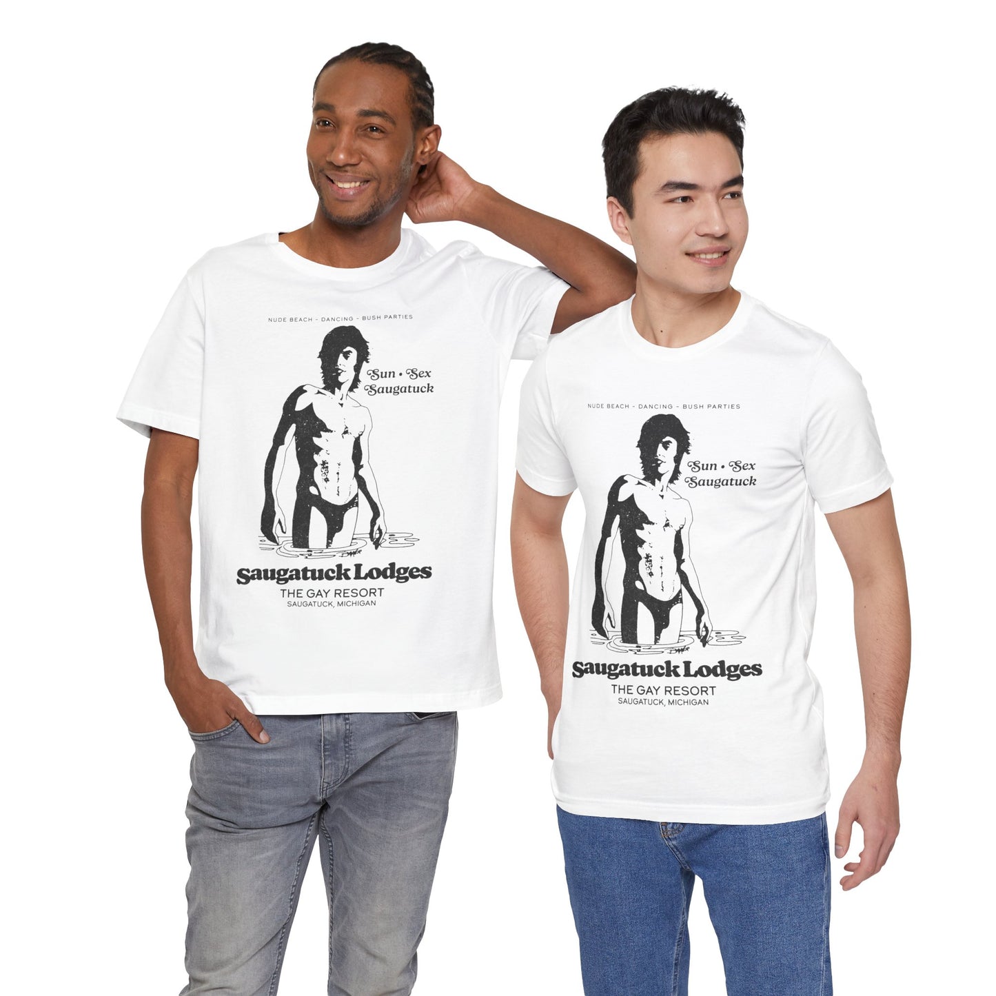 Saugatuck Lodges (Replica Souvenir T-Shirt/Michigan Gay Resort/60's to 80's)