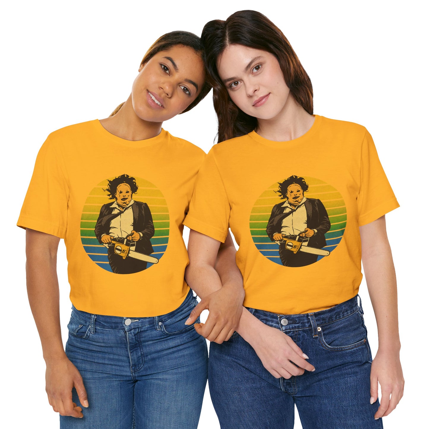Leatherface (70's Sportswear Style Graphic with Vintage Print Effect/Texas Chainsaw Massacre Shirt)