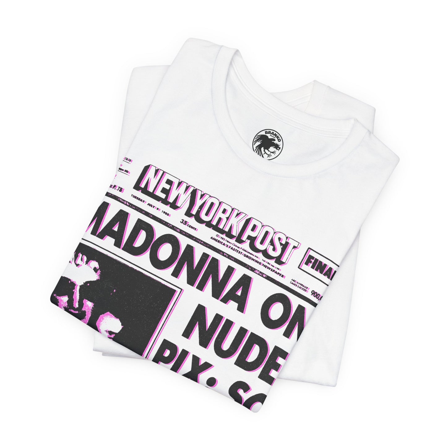Madonna (1985 New York Post Front Page “SO WHAT!”/Graphic with Vintage Pop Art Print Effect/Madonna Shirt)